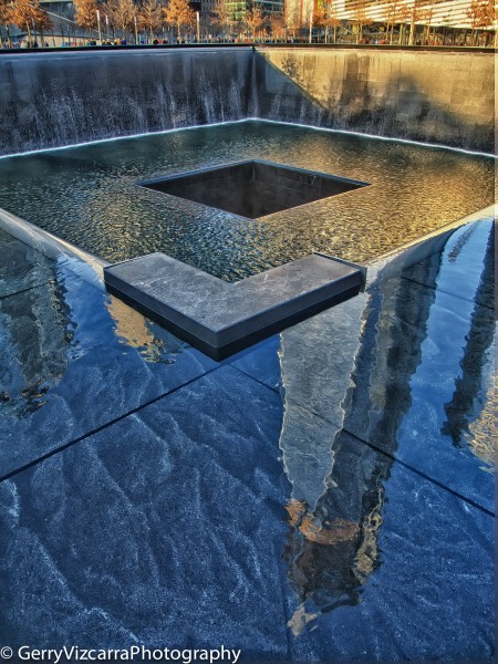 Freedom Tower Reflection on North Pool 9/11 Memorial