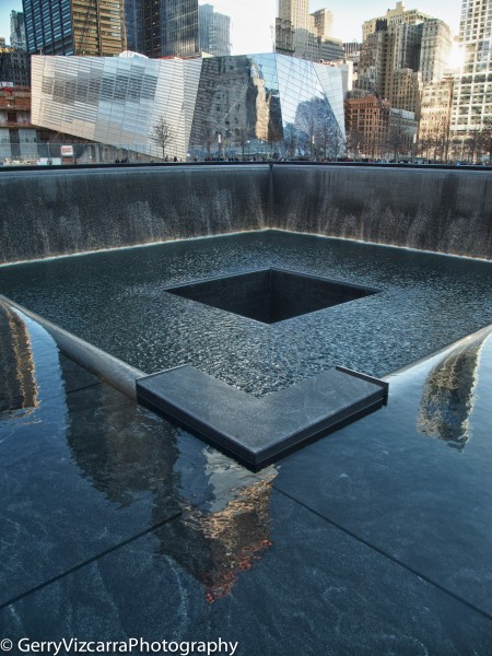 Freedom Tower Reflection on South Pool 9/11 Memorial